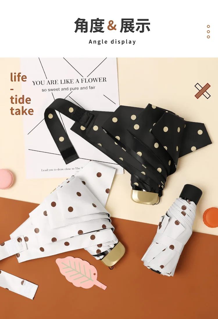 Flat Half off Parasol Women's Sun-resistant Dotted Parasol Hipster Pocket Rain Or Shine Dual Purpose Vinyl Rain Or Shine Folding