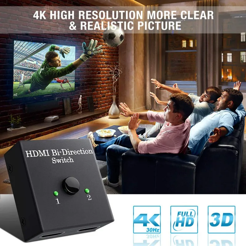 

HDMI Switch 2 In 1 Out 1080P 4K HDMI Switcher Box Auto Splitter Switcher Plug And Play