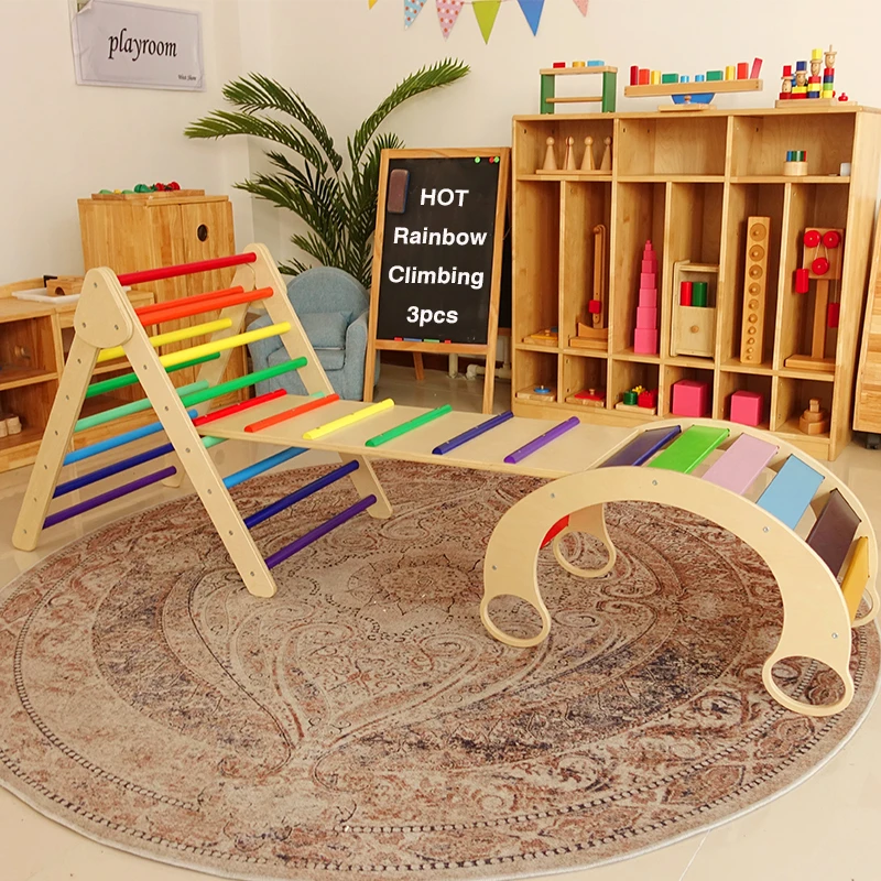 3pcs Rainbow Pikler Triangle Rocking 