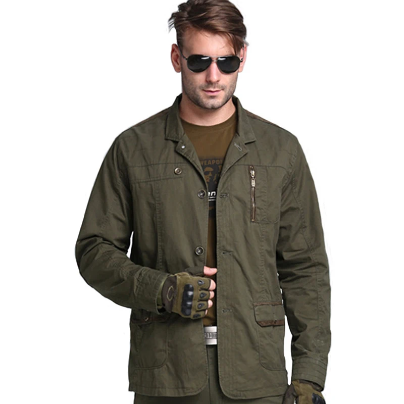 Мужская Осенняя Военная тактическая куртка, хлопковая повседневная куртка, Мужская Уличная куртка большого размера с длинным рукавом для походов, кемпинга, одноцветная одежда