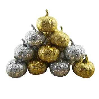 

24Pcs Simulation Glittering Pumpkin Set Silver Gold Small Round Pumpkin Halloween Decor Thanksgiving Prop Party Supplies