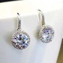 Luxury Female Crystal Zircon Stone Stud Earrings Silver Color Small Round Earrings For Women Vintage Wedding Jewelry