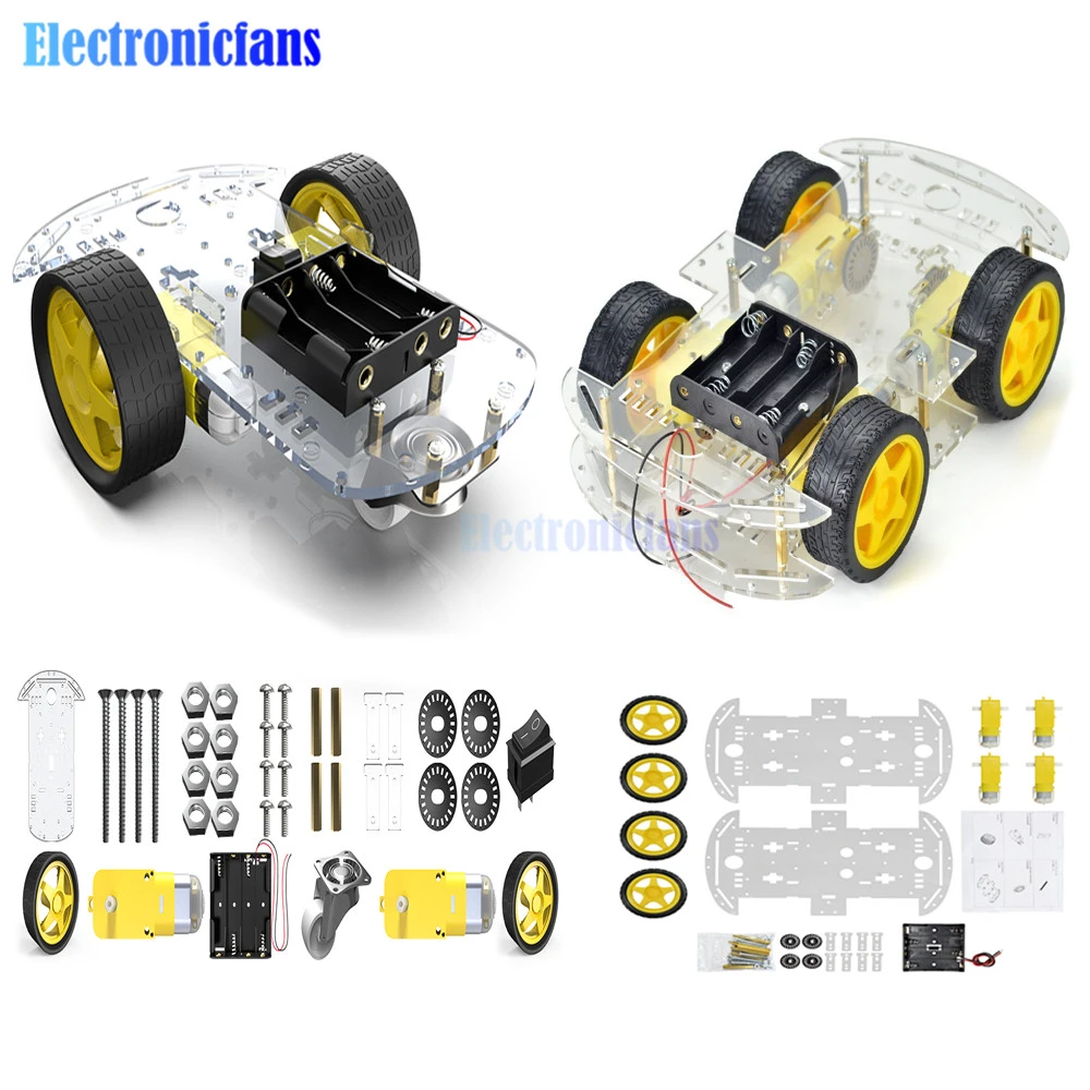 Electronic Smart Robot Car Chassis Kit 2wd 4wd Smart Car Kit Speed Encoder Battery Box Obstacle Avoidance Intelligent Car Diy Integrated Circuits Aliexpress