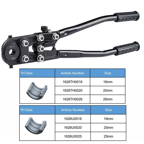 Ручной трубный обжимной инструмент Pex инструменты CW-1626 Диапазон обжима 16-26 мм Pex обжимной инструмент для соединения труб с U и TH штампами - Цвет: With TH-U dies