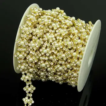 

10Yards Crystal Glass Rhinestone Cup Chain Pearls Shinny Sewing Dress Decoration Trim Applique Sew on Rhinestone Trim