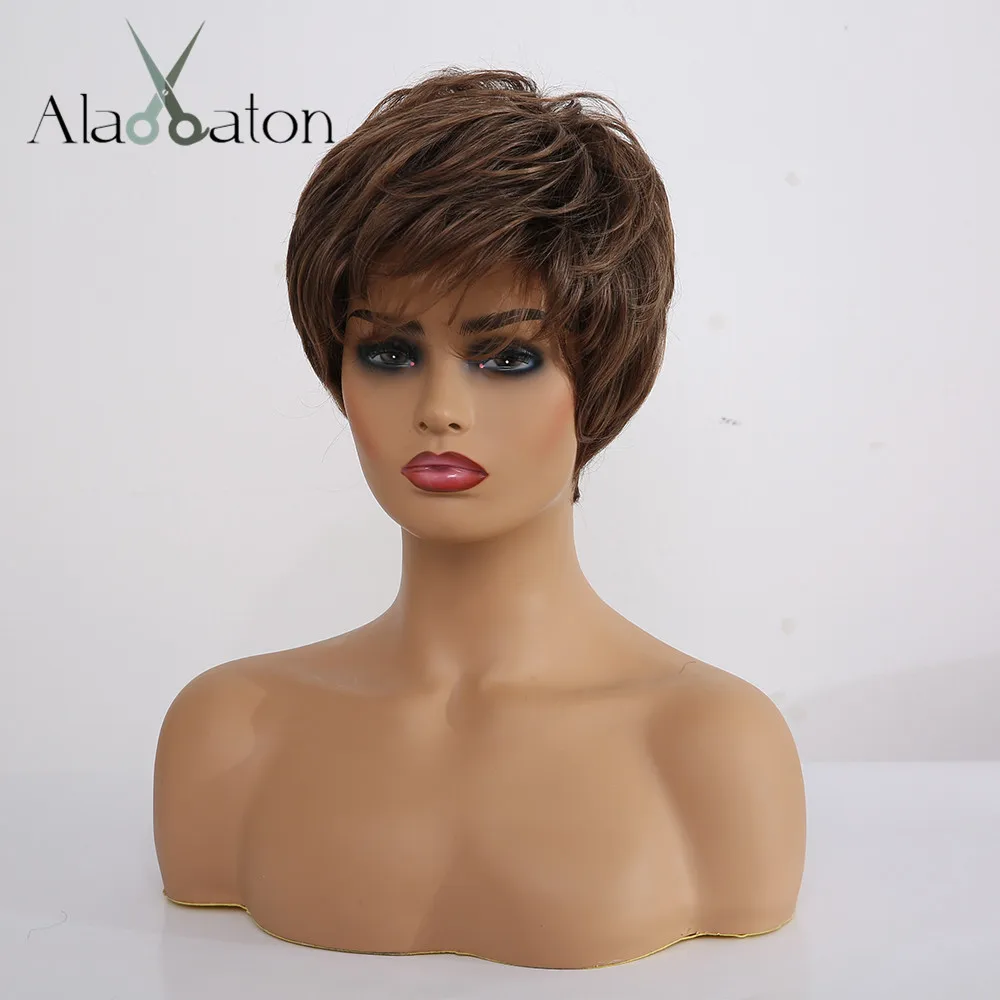 ALAN EATON, темно-коричневые человеческие волосы, смешанные синтетические парики, короткие, Bobo человеческие волосы, синтетические парики для черных женщин, термостойкие