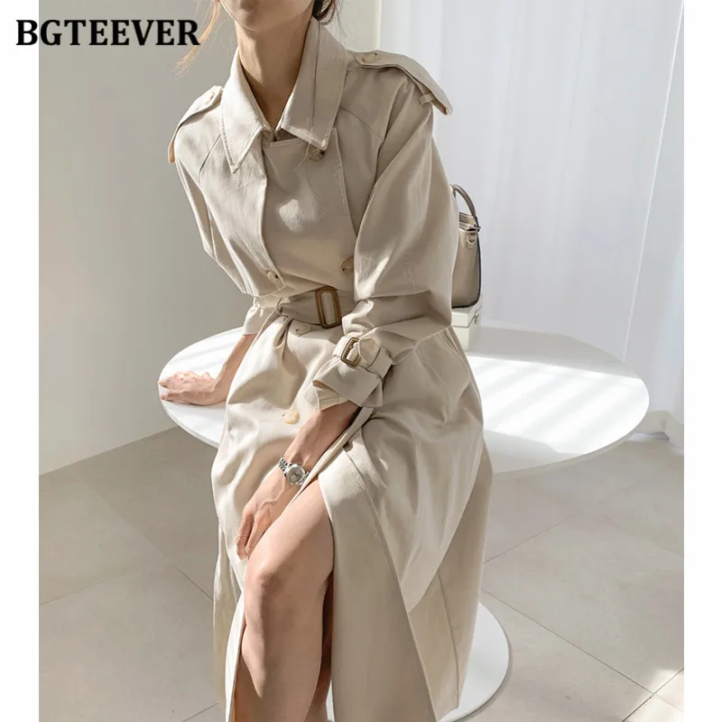 BGTEEVER Casual Double Breasted Pockets Women Long