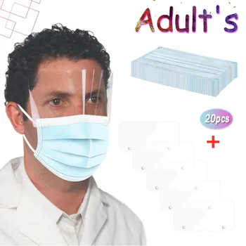 

3-Layer Mask Disposable Face mask with Protect Eyes Clear Face Cover Transparent Removable Buttons Mask Protective Mouth Mask