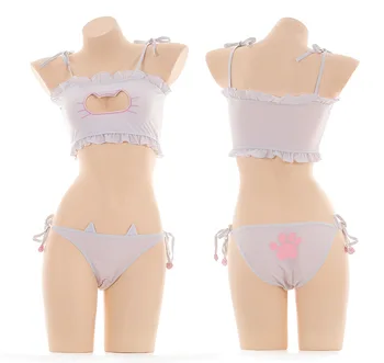 

Japanese Kawaii Lingerie Sheer Cute Bunny Girl White Erotic Cosplay Stripper Clothes Hollow Out Sexy Bra and Panty Set Role Play