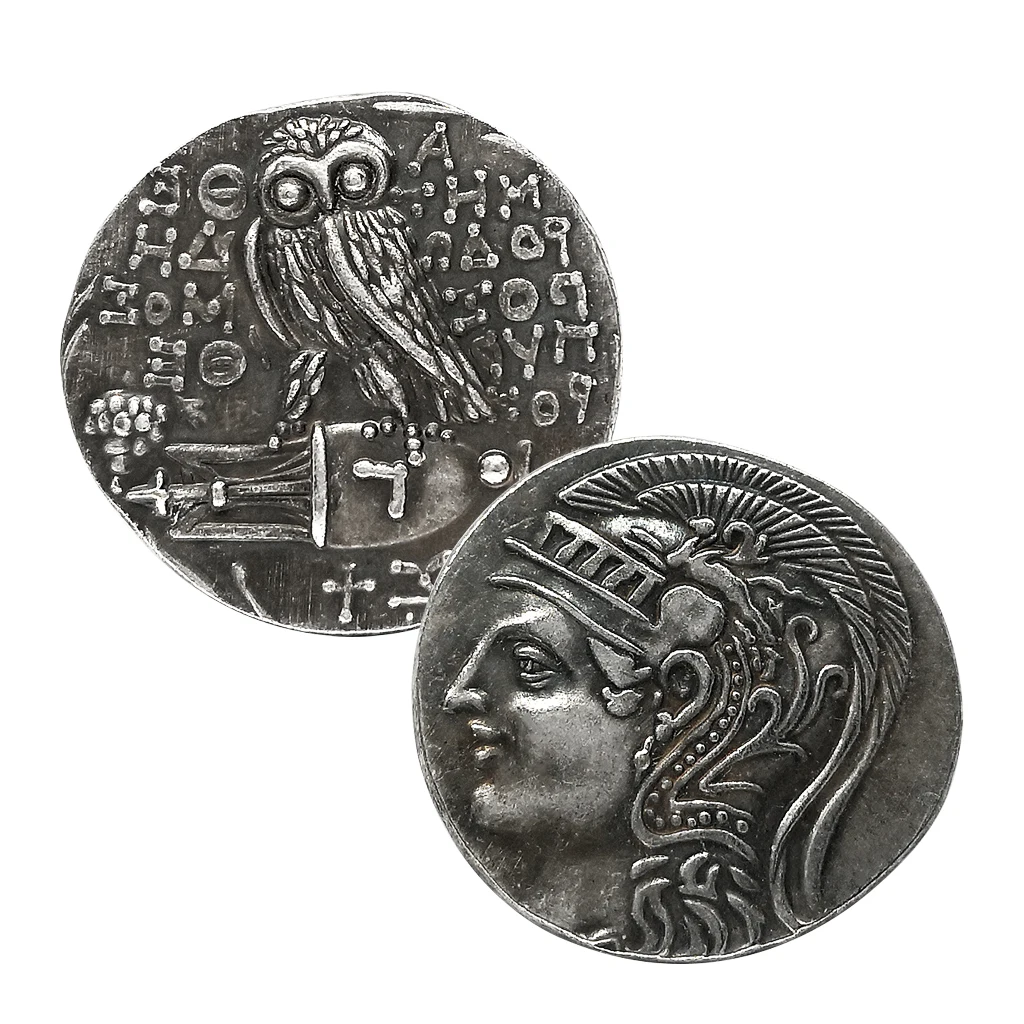 Греческая Афина древняя Сова Монеты Посеребренная монета античное животное сова старая копия кольцо с украшением из монет ремесла