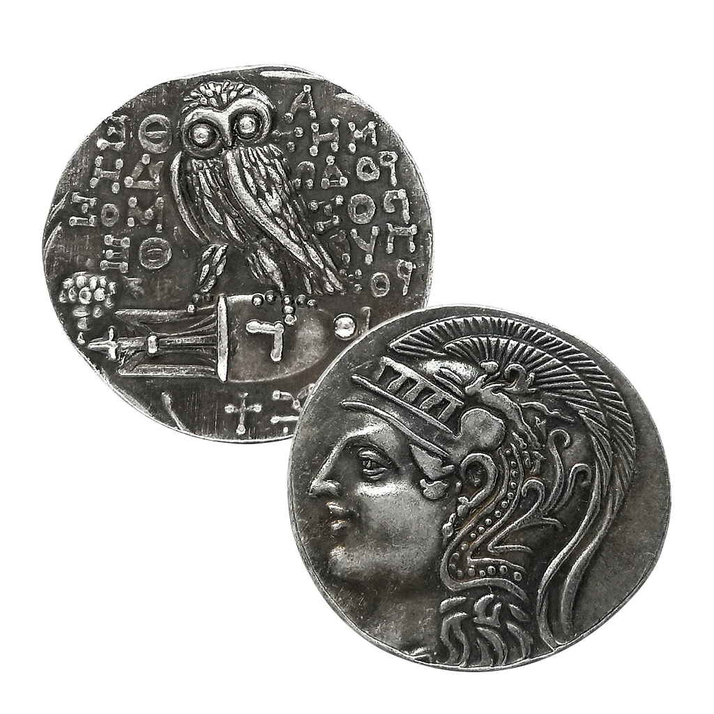 Греческая Athena старинная Сова монеты Посеребренная монета сова копия кольцо с