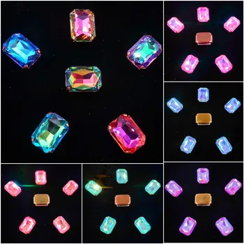 

Gold claw settings 20pcs/Pack rainbow & jelly AB glass Crystal 13*18mm Rectangle shape Sew on rhinestone Crystals shoes bags diy