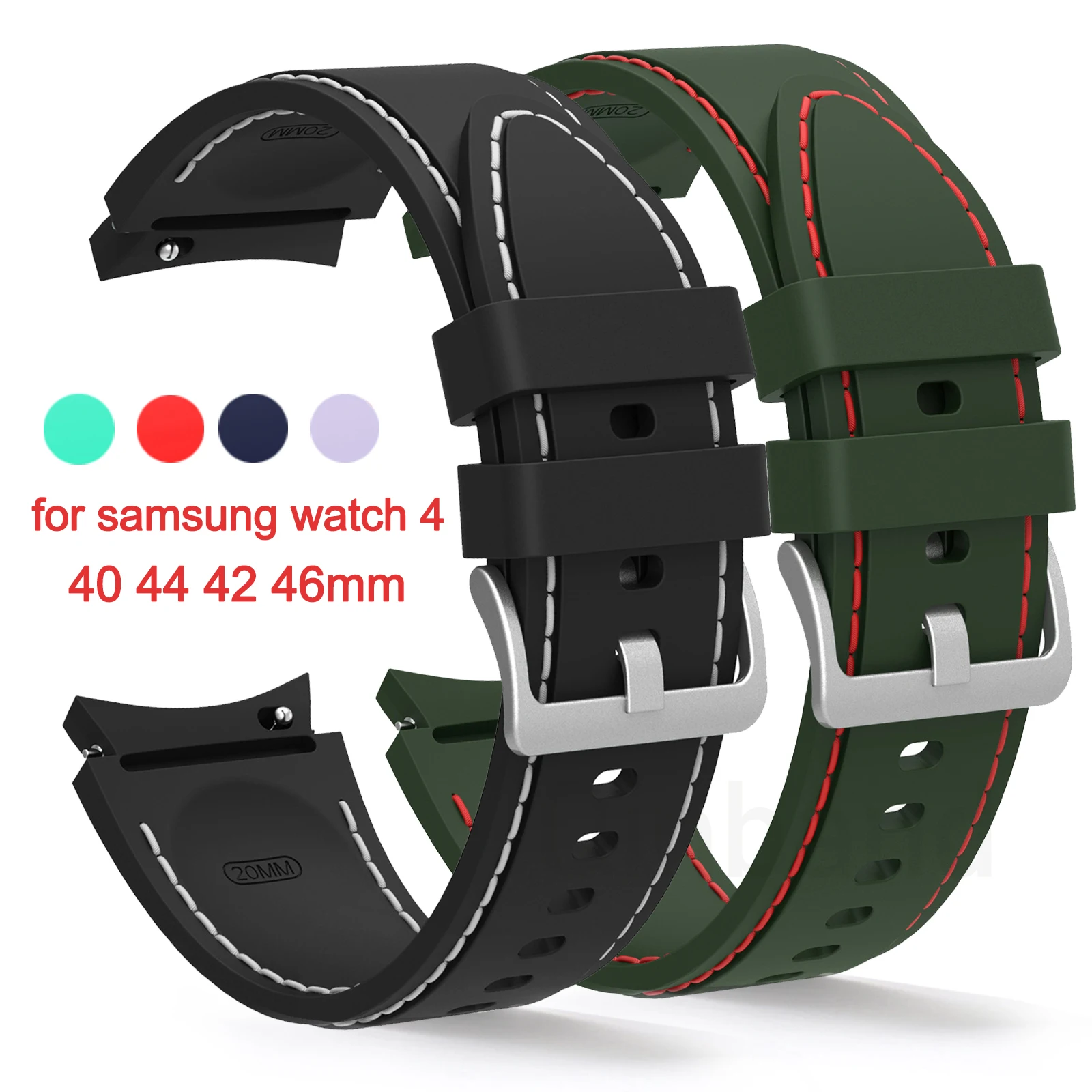 

20mm Silicone Watch Strap for Samsung Galaxy Watch 4 44mm 40mm Sport Band for Samsung Galaxy Watch 4 Classic 46mm 42mm Bracelet