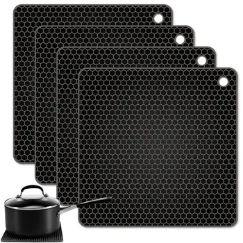 

5pcs Multifunction Silicone Insulation Pad Square Honeycomb Silicone Non-slip Insulation Pad Placemat Bowl Mat Potholder