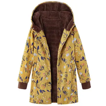 

2020 Spring Autumn Women Jacket fashion Retro Women Floral Print Thicken Long Sleeve Hooded Button Padded Coat Outwear jacket