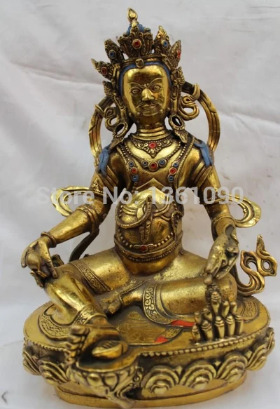 00396 9&quot Tibet Tibetan Buddhism Bronze Gold Yellow Jambhala Buddha Wealth God Statue (A0414) | Дом и сад