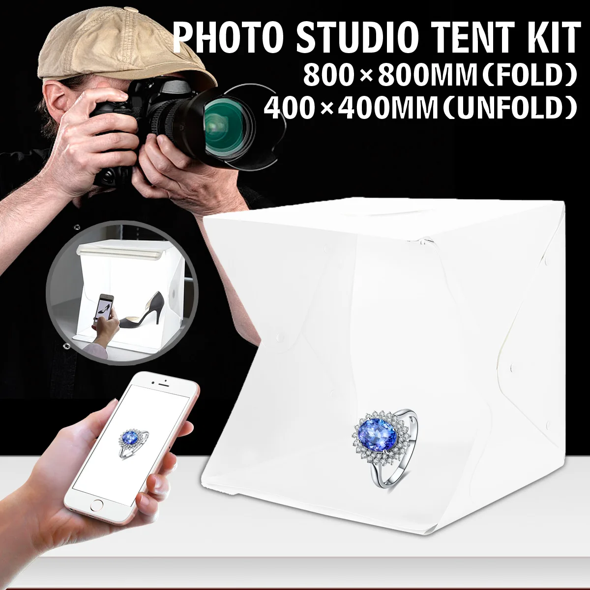 

40x40x40cm Portable Folding Light Box Photography Studio Softbox LED Light Soft Box Tent Kit for Phone Camera Photo Background