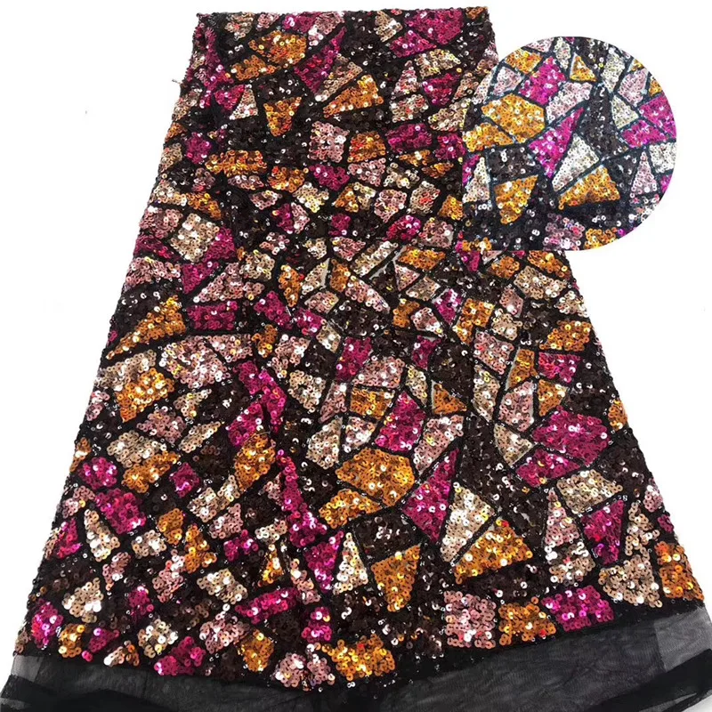 

Nigerian 3D Wedding Lace Fabric Multicolor Sequin Lace Fabric sequence lace fabric dry lace fabrics high quality cotton lace
