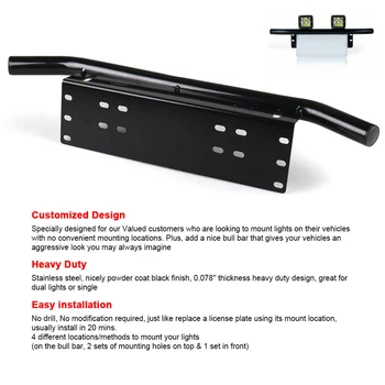 

Offroad Car Black Bull Bar Front Bumper License Plate Mount Bracket Light Holder