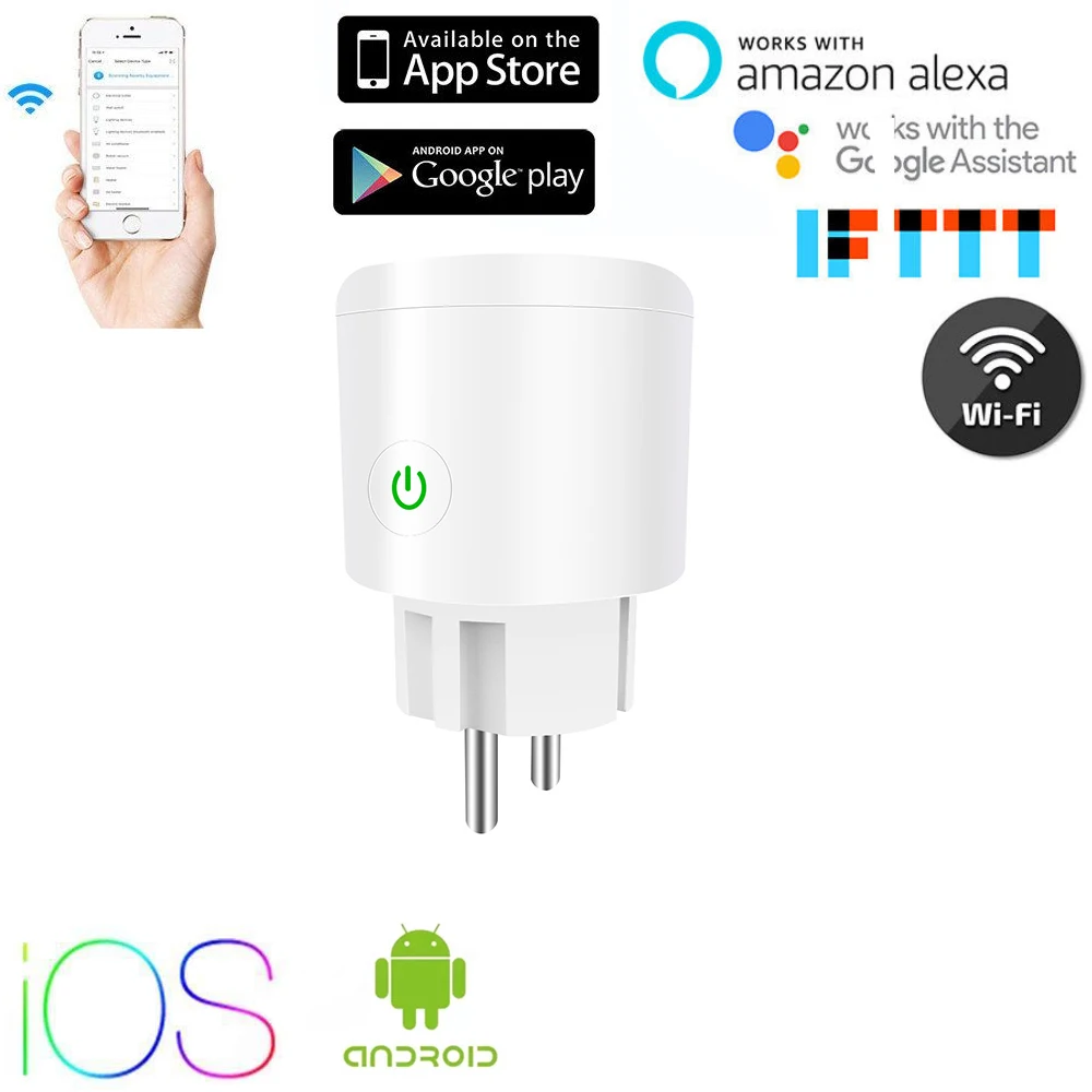 

WIFI EU Smart Home 10 16 A Plug Wireless WIFI Remote Control Socket Voice Control Smart Power Socket Support Alexa Google Home