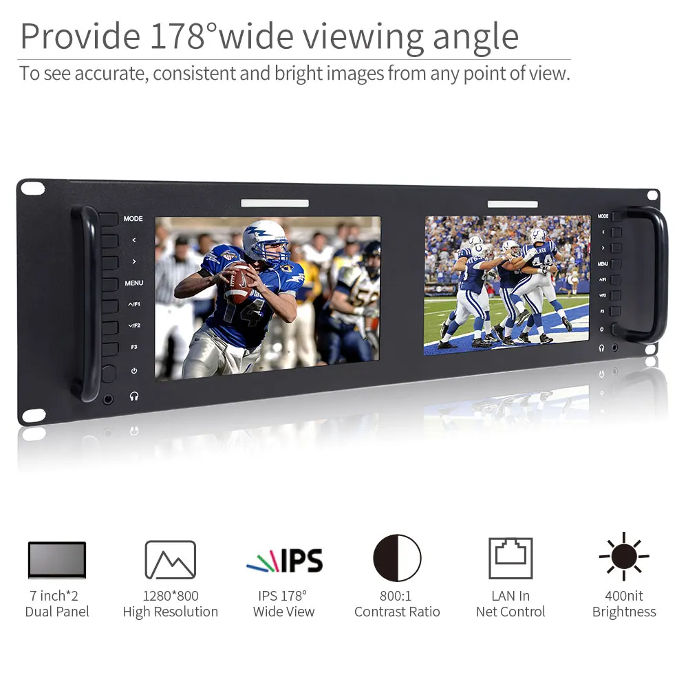 US $378.00 Feelworld D71H Dual 7 Inch 3RU IPS 1280 X 800 HDMI LCD Rack Mount Monitor Portable 2 Screens Broadcast Monitor