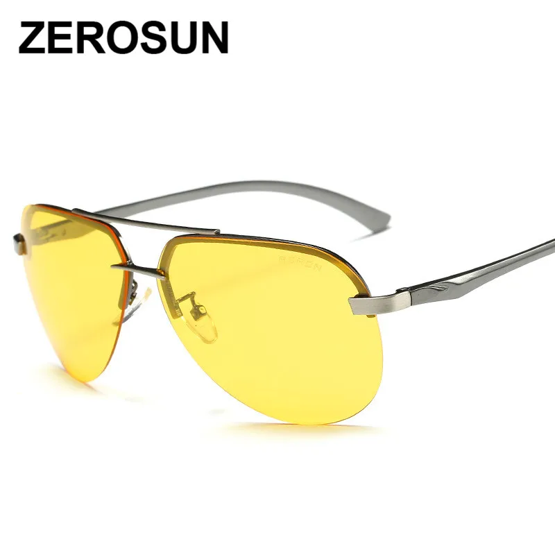Zerosun, очки для ночного вождения, мужские, без оправы, желтые линзы, солнцезащитные очки для мужчин, для вождения, защитные очки, авиация, ультра светильник, HD