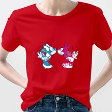 

Valentine's Day T Shirts Women Disney Minnie Mickey Kiss Print Ropa Aesthetic Mujer T-shirt Oversize Fashion Summer Clothes