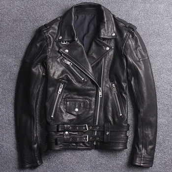 

Man's Genuine Leather jacket Vegetable tanning Sheep skin Motorcycle coat youth style lapel Slim short autumn winter clothing