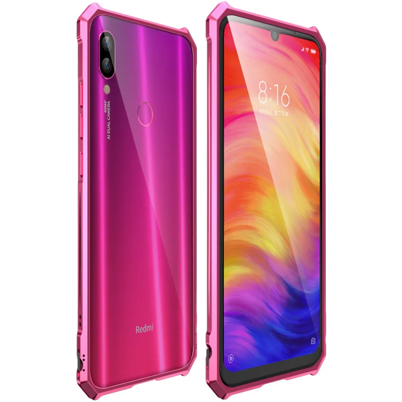 Ультра тонкая металлическая рамка для Redmi note 7, чехол, чехол, полная Защита, Чехол для Xiaomi Redmi Note 7, защита от падения, fundas - Цвет: Красный