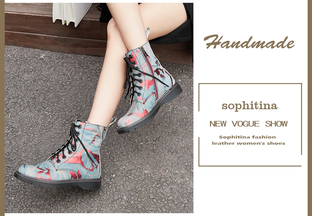 SOPHITINA/высококачественные сапоги из натуральной кожи; модные разноцветные блестящие туфли с круглым носком и цветочным узором на молнии; модные пикантные сапоги; MO309