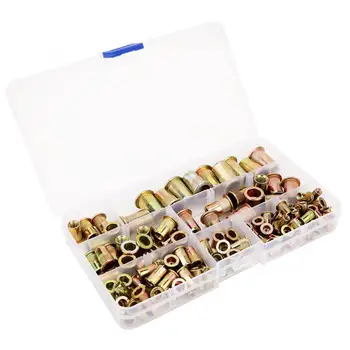 

120pcs Rivet Nut Kit Zinc Alloy Flat Head Threaded Fastener Nuts M4 M5 M6 M8 M10 Hardware Accessories