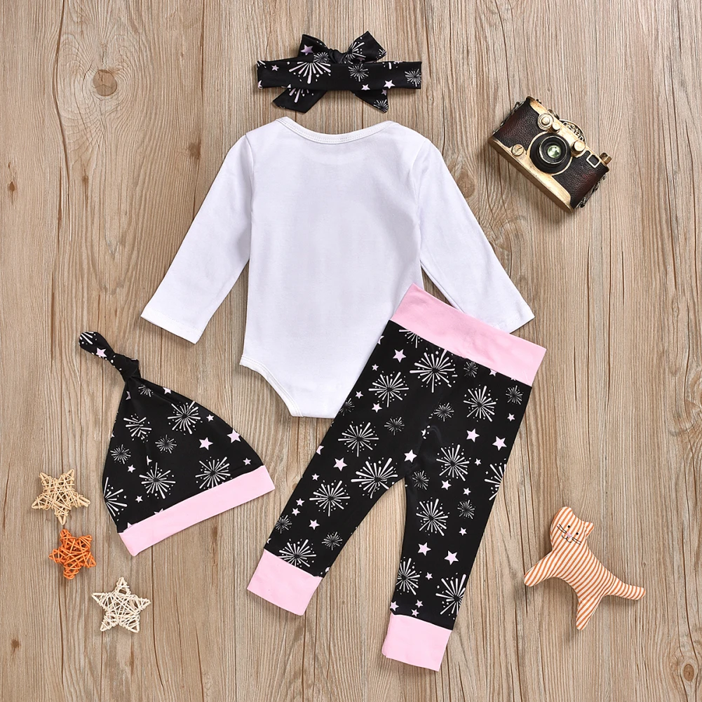 Emmababy одежда для маленьких девочек с надписью «My 1st new Year», топы с длинными рукавами и штаны, повязка на голову, шапка, комплект одежды