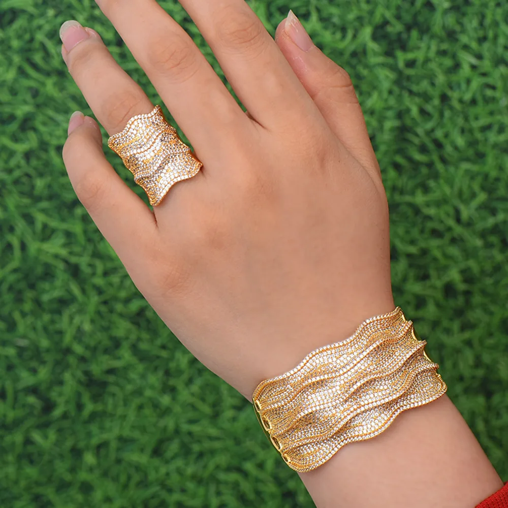 

Accking Luxury gold Bangle and Ring set Bridal Jewelry Sets For Women Wedding Party Accessories Design