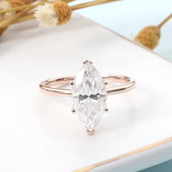 CxsJeremy Solitaire 14K Rose Gold 3ct Marquise Cut 7*14 Moissanite Engagement Ring Simple Stackable Ring