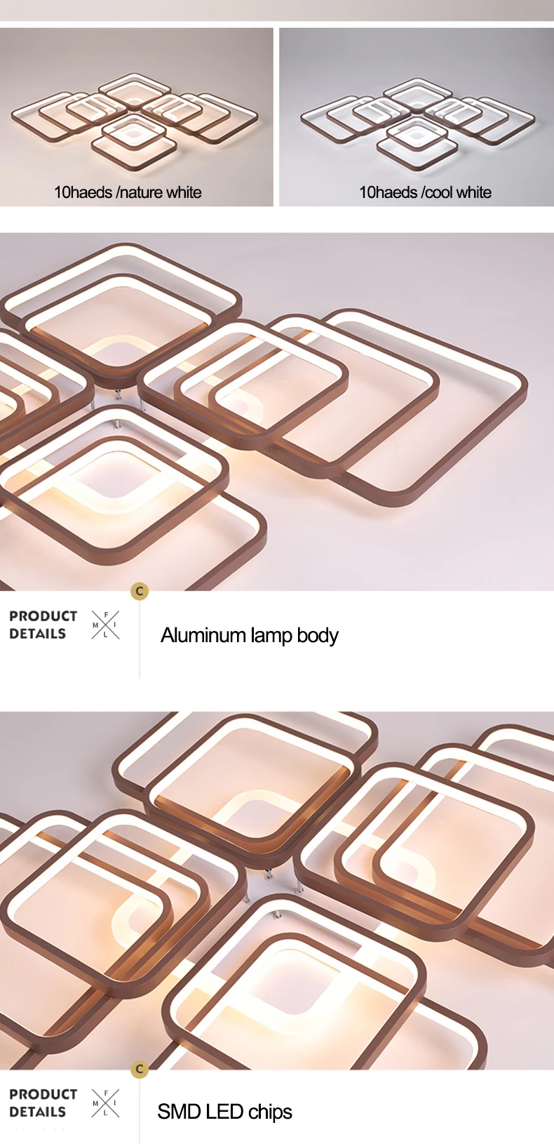 Brown Rectangle Acrylic Aluminum Modern Led ceiling lights for living room bedroom AC85-265V Ceiling Lamp Fixtures