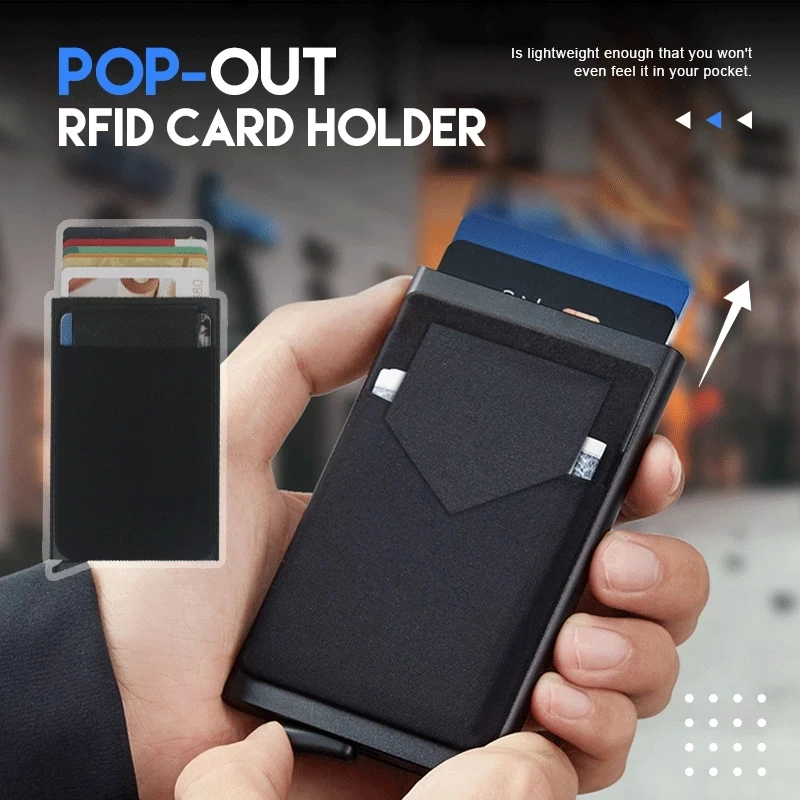 Pop-out RFID Card Holder Slim Aluminum Wallet Elasticity Back Pouch ID Credit Card Holder Blocking Protect Travel ID Cardholder mini leather 22 card wallet business case purse credit card holder rfid blocking multi card bit card holder leather card holder