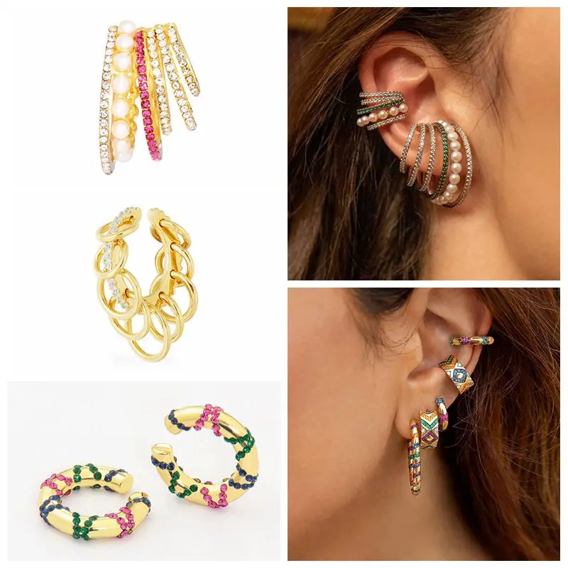 

Canner Hot Sale Wide Cuff Earrings for Women Without Piercing Pearl Crystal Cartilage Earcuffs Wedding Ear Clips Fashion Jewelry