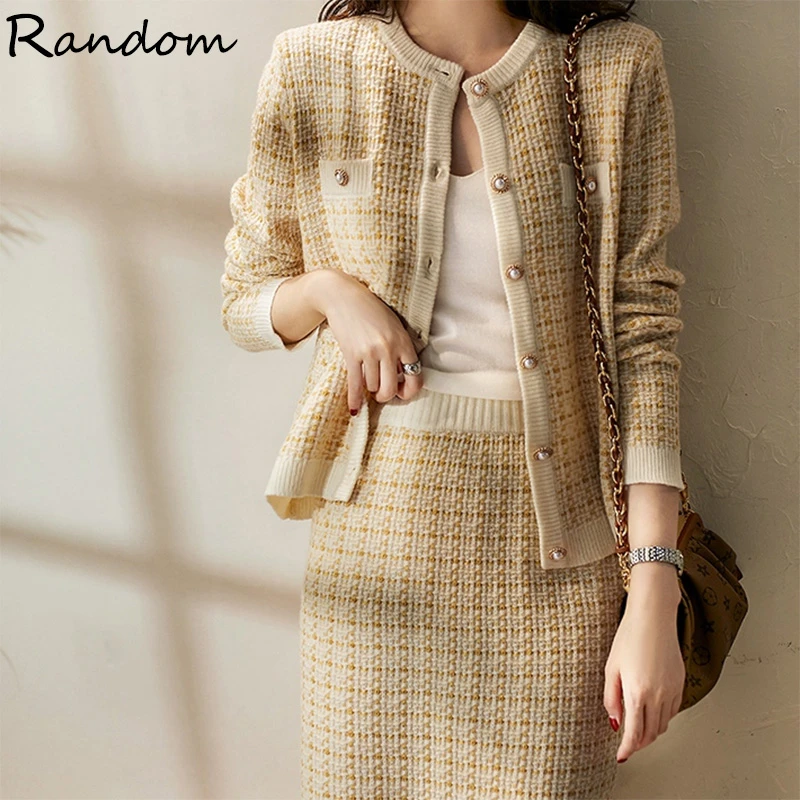 Fall Winter 2021 New Women Tweed Office Suit Single Buttons Breasted  Cardigans Coat Top And High Waist Mini Skirt Knit 2pcs Sets - Dress Sets -  AliExpress