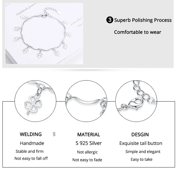 Счастливый листок трава стерлингового серебра 925 браслет на заказ завод браслет и браслет для женщин цепи ювелирные изделия серебряного цвета