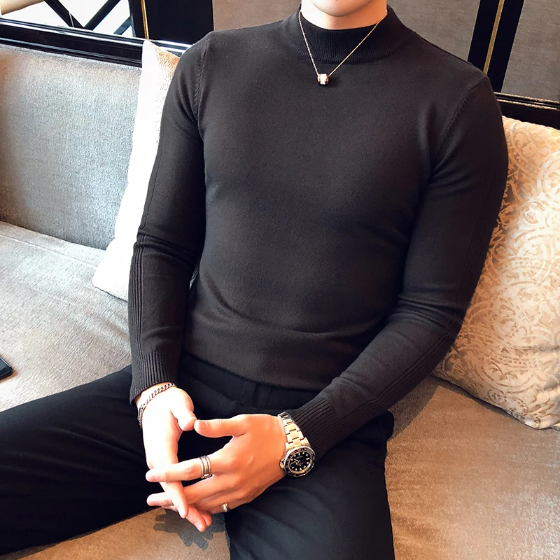 Turtleneck Men Fashion Autumn Winter Knitwear Long Sleeve Sweaters For Men Clothing Slim Fit Casual Pull Homme Pullovers HotSale