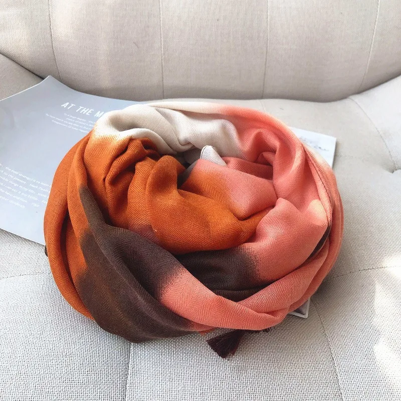 Женская мода галстук-краска кисточка шаль из вискозы шарф леди высокое качество осень зима обертывание пашмины палантин Bufandas мусульманский хиджаб