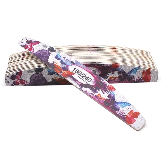 10 Pcs Printed Flower Wood Nail Files 100/120/150/180/240 Wooden Sanding Buffer Block Gel Polishing Nails Files Accessories Tool moon 180-240