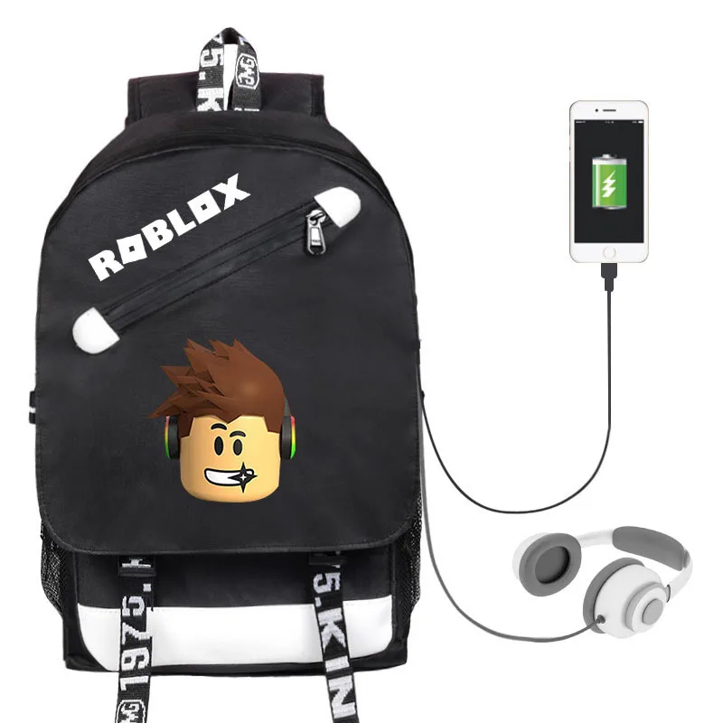 

Cross-Border for Roblox School Bag Shoulder Backpack Cartoon Printed USB Bag for Charging Men's And Women's-Style Canvas School