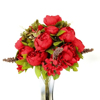 

Artificial Flowers Wedding Vintage European Peony Wreath Silk Fake Flowers Heads Home Festival Decoration 13 Branches