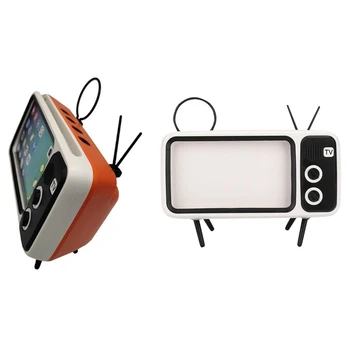 

2set 3 in 1 Wireless Speaker Retro TV Mini Portable Bluetooth Bass Speaker Mobile Phone Holder Speaker White & Orange