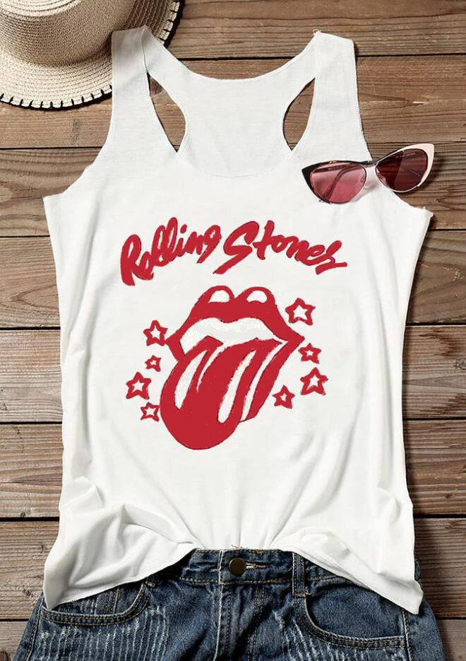 Rolling Stones жилет для губ Модный и забавный топ на бретелях с графическим принтом и надписью Прямая