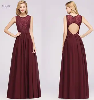 

MisShow Lace Evening Dresses O-Neck Appliques Floor Length Hollow Formal Gowns A-Line Prom Party Plus Size Dress Vestidos festa