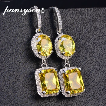 

PANSYSEN Luxury Wedding Brand Long Drop Dangle Earrings 925 Sterling Silver Citrine Gemstone Women's Earrings Engagement Gifts
