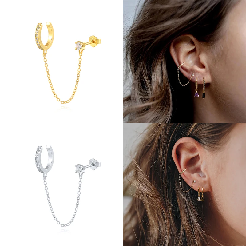 Vintage Hip Hop Chain Earrings For Women 925 Sterling Silver Ear Cuffs Hanging Earring Stud Earring Jewelry Wedding Party Aretes - Image 6