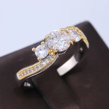 

Huitan Romantic Two Tone AAA Dazzling Crystal Zircon Bridal Ring Delicate Full Bling Iced Out Wedding Women Finger Ring Fashion